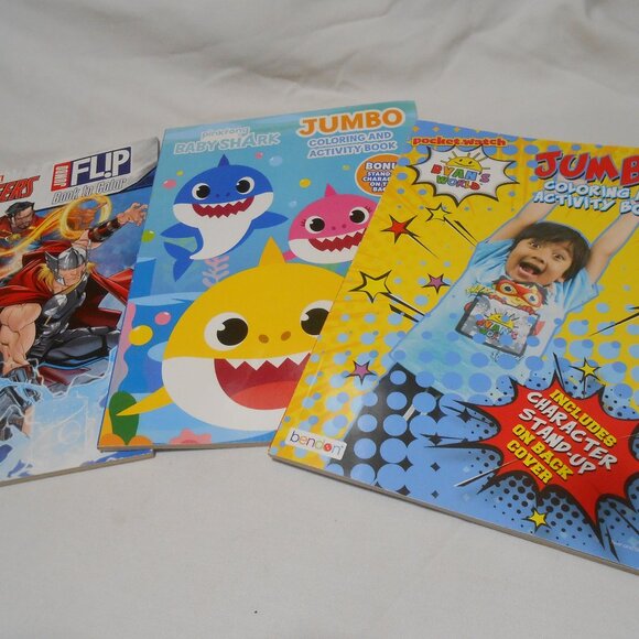 3 KIDS JUMBO COLOR ACTIVITY BOOKS STOCKING STUFFERS MARVEL AVENGERS RYANS WORLD - Picture 8 of 9